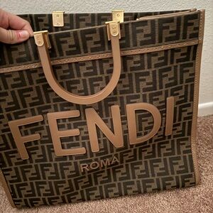 Fendi Logo Print Brown and Tan Handbag